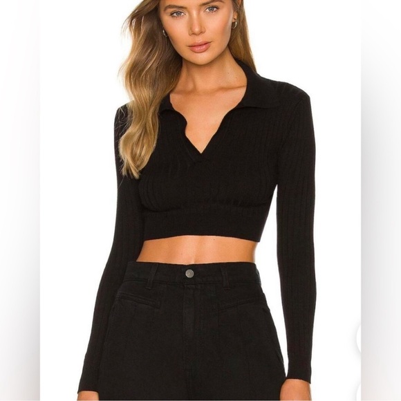 Elegant Black Collared Crop Top - Picture 1 of 5